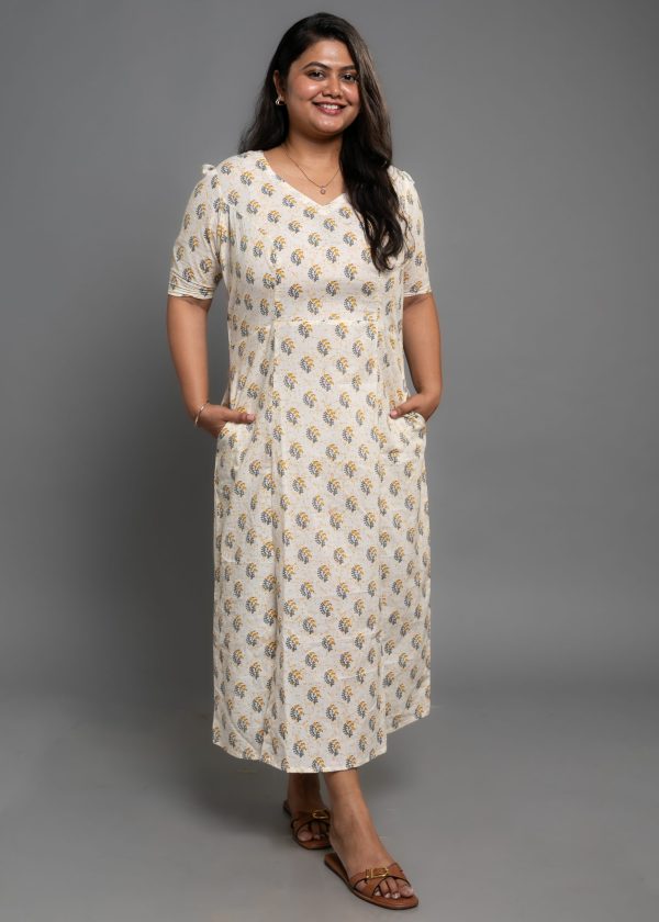 Handblock Print Midi Dress with Front Slits - Image 3