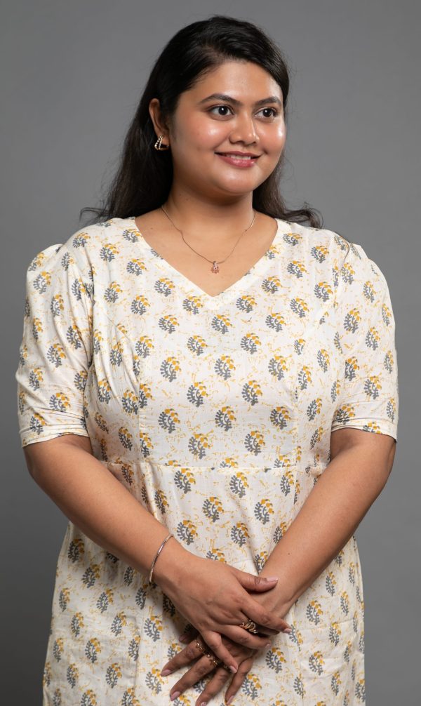 Handblock Print Midi Dress with Front Slits