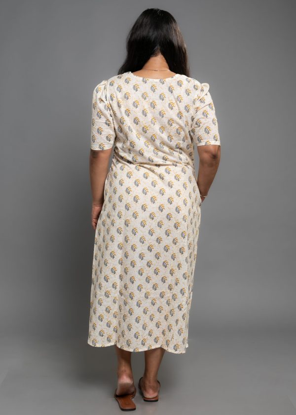 Handblock Print Midi Dress with Front Slits - Image 4
