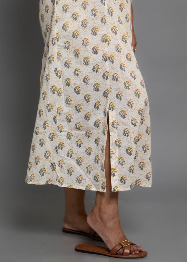 Handblock Print Midi Dress with Front Slits - Image 5