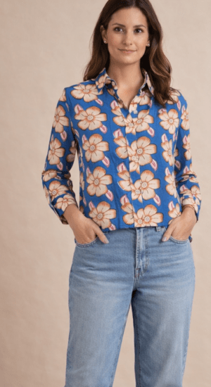 Blue Bloom Cuff Shirt